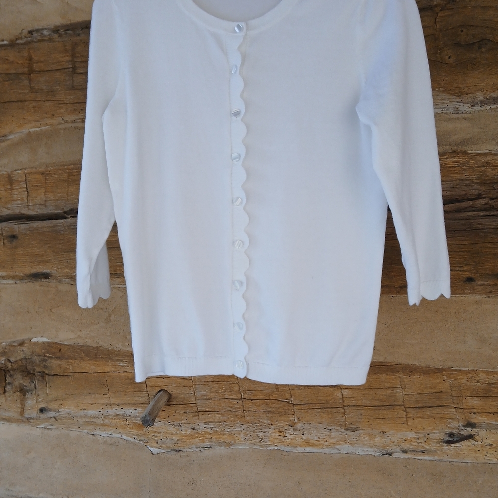 Talbots White Crew Neck Cotton Blend Cardigan SP - Picture 3 of 10